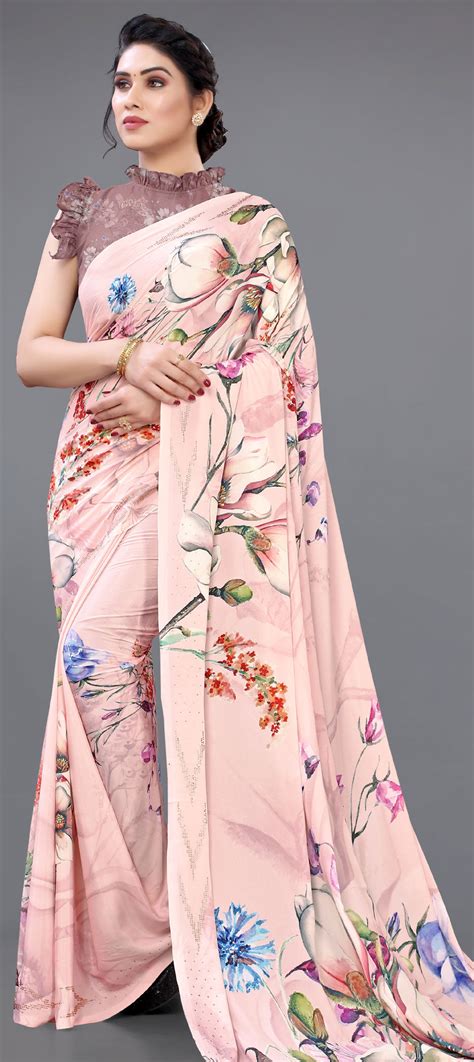 Casual Party Wear Pink And Majenta Color Georgette Fabric Saree 1736257