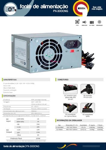 Fonte Atx Kmex Px300cng 200w Real 12v 110 220v Cabo MercadoLivre