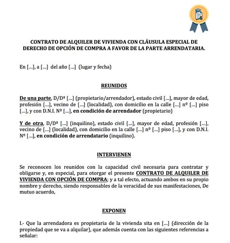 Descargar Contrato Alquiler Con Opción A Compra De Vivienda