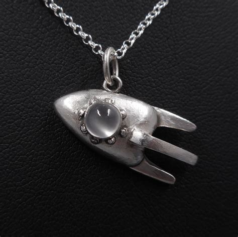 Rocketship Necklace Fine Silver Pendant Spaceship Necklace Etsy