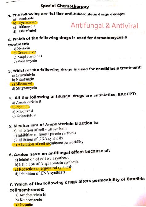 Pharma Mcq Special Chemotherpay Antifungal Drugs Of Amphotericin