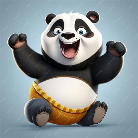 Premium Photo A A Happy Panda Arms Up Flat Background Comic Style Jumping