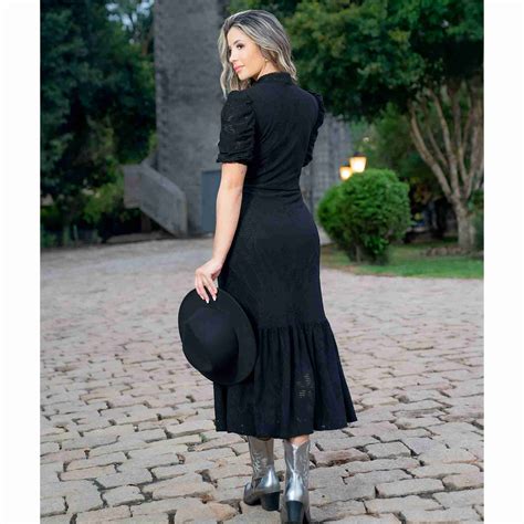 Vestido Longo Em Laise Forrado Elástico na Cintura Luciana Pais