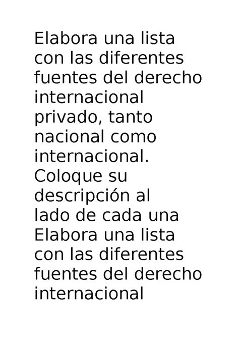 Elabora Una Lista Con Las Diferentes Fuentes Del Derecho Internacional Elabora Una Lista Con