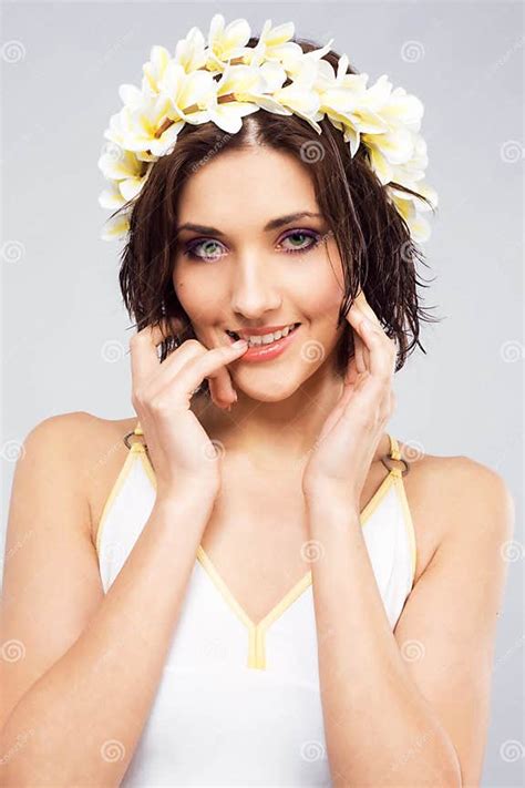 Beautiful Woman In Flower Crown Stock Photo Image Of Bodycare Clean