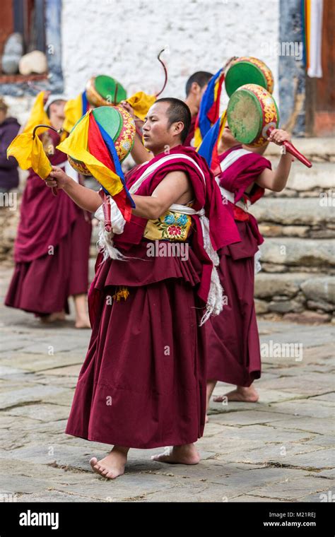 Prakhar Lhakhang Bumthang Bhutan Bhutanese Buddhist Monks Dancing In