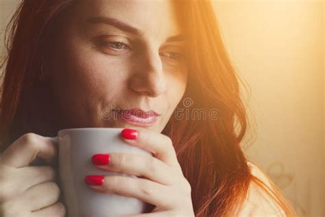 Young Woman Enjoying Morning Coffee Stock Image - Image of portrait ...