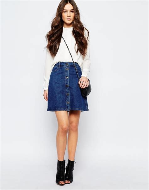 Only Button Front Denim A Line Skirt At Asos A Line Denim Skirt