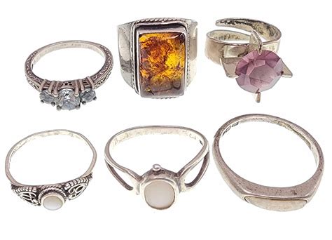 Lot - (6) Sterling Silver & Gemstone Rings