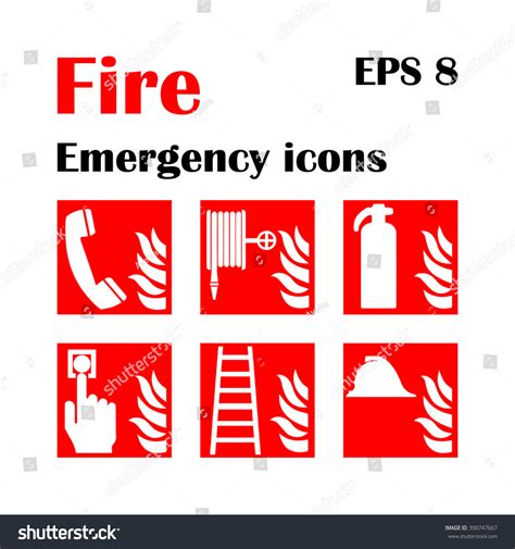 Vector Fire Emergency Icons Signs Evacuations Stock Vector Royalty