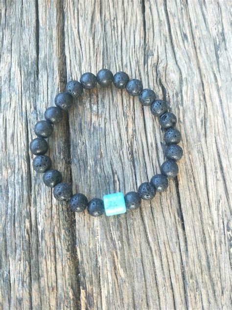 Mens Black Lava Bead Bracelet Stretch Oil Diffuser Beaded Etsy