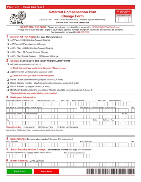 New York City Deferred Compensation Plan Change Form Fill Out Sign