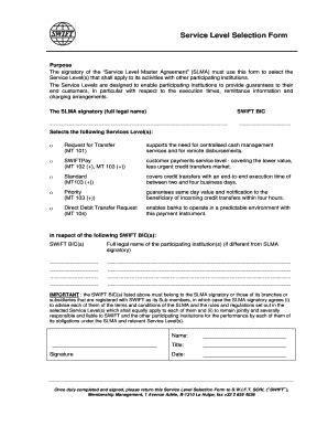 Fillable Online Service Level Selection Form Swift Fax Email Print