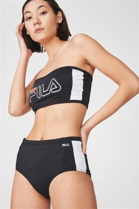 Authentic Fila Logo Outline Bandeau Bikini Crop Top Bottom