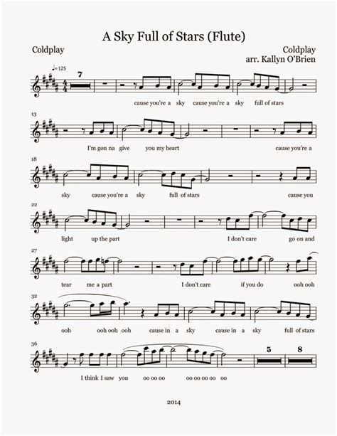 Flute Sheet Music A Sky Full Of Stars Sheet Music