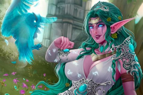 4k Dress Neckline Warcraft Fantasy Girl Owl Darkra Tyrande