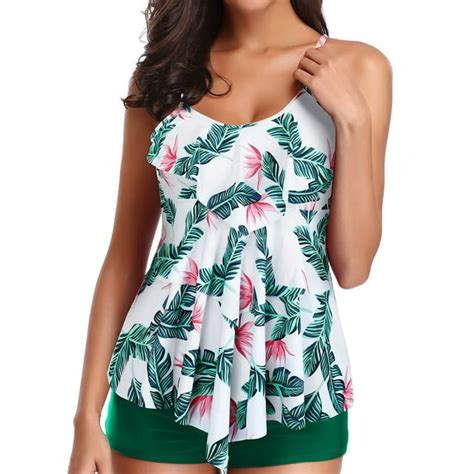 Tankini Swimsuits For Women Layered Ruffle Flounce Tankini Top With