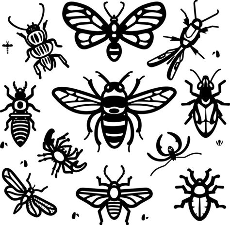 Insects Collection Black And White Silhouette Vector Illustration Premium Ai Generated Vector