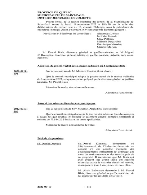 Fillable Online Sances Du Conseil Ordres Du Jour Et Procs Verbaux Fax