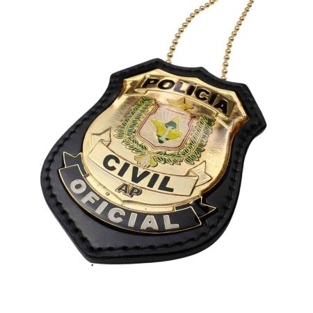 DISTINTIVO POLÍCIA CIVIL AP OFICIAL SUPORTE COURO TRADICIONAL DOURADO