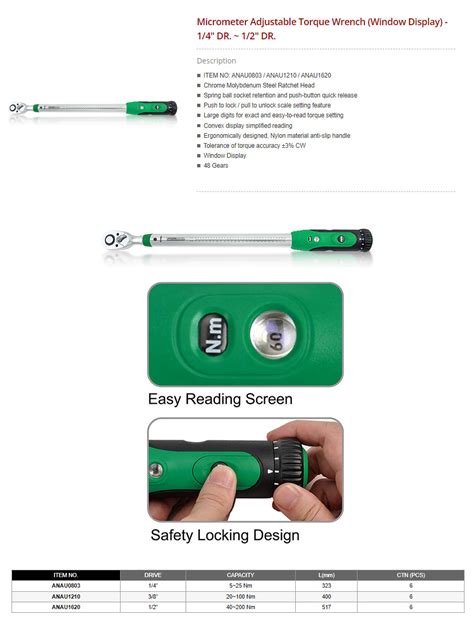 DRIVE 1 4 3 8 1 2 Micrometer Adjustable Torque Wrench Window