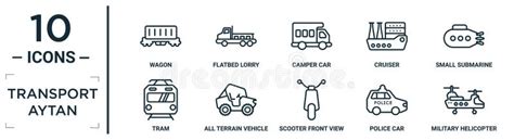 Conjunto De Iconos Lineales De Transporte Incluye La L Nea Delgada