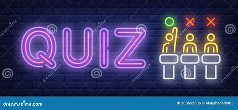 Pub Quiz Neon Sign Mounted On Brick Wall Royalty Free Cartoon