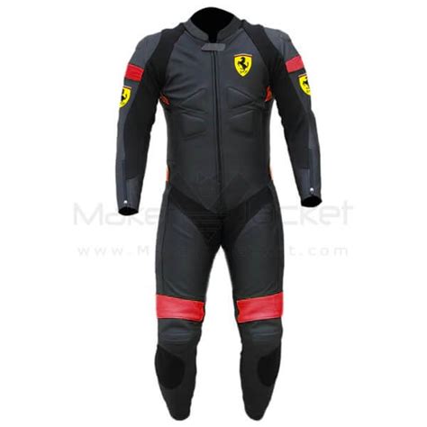 Black Red Ferrari SJ Motorcycle Racing Leather Suit - Maker of Jacket