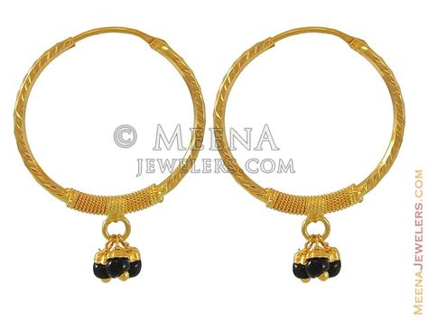 22kt Gold Hoop Earrings Erhp6411 22kt Gold Hoop Earring With Black