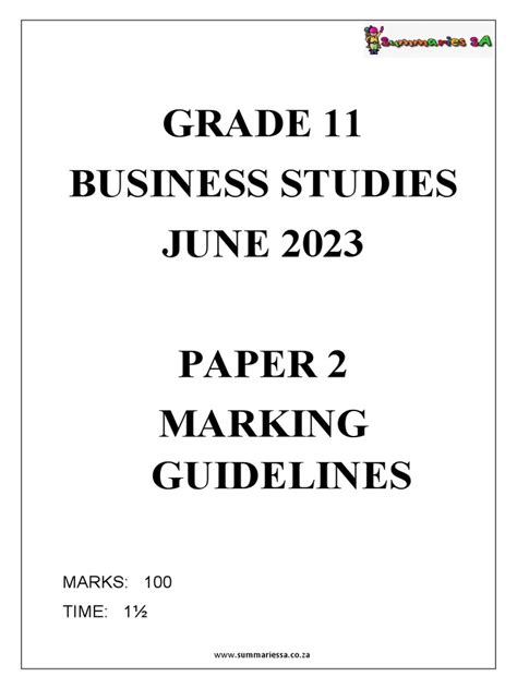 Grade 11 Business Studies Bs Paper 2 June Exam Memo 2023 Dan Coe 2bpe9c