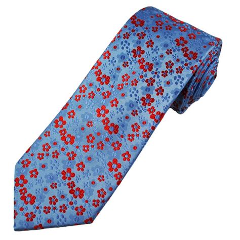 Tresanti Celeste Light Blue Red Floral Pattern Men S Silk Designer