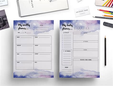 Creative Watercolor Weekly Planner Daily Planner Weekly