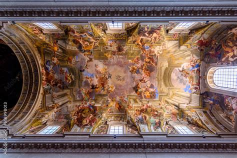 Decorated Ceiling Of Chiesa Di Sant Ignazio Di Loyola Church Of St