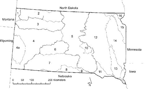 Map Of South Dakota And Adjacent Areas That Shows The 14 River