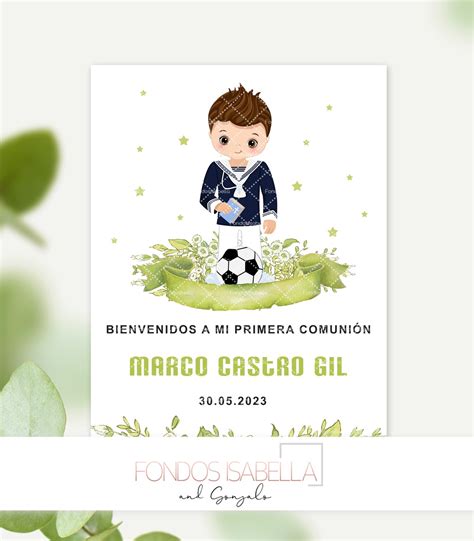 Cartel Bienvenida Primera Comunion Ni O Futbol Verde