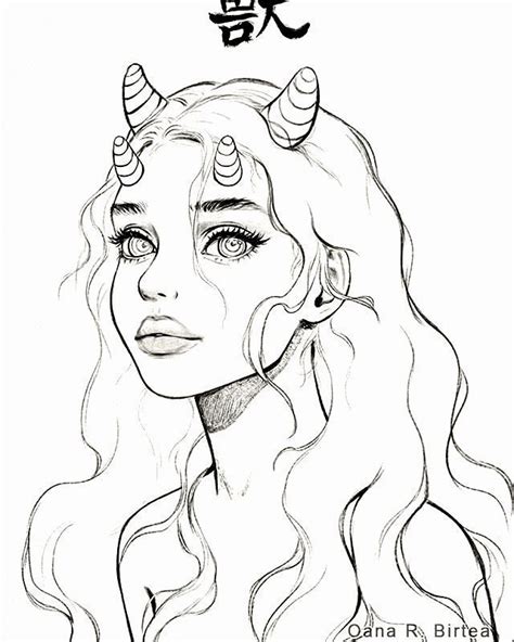 A Drawing Of A Girl With Horns On Her Head