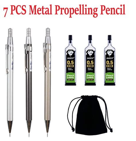 Nicpro 6 Pcs Art Mechanical Pencils Set With Case 7 Pcs Metal Propell 6