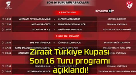 Ziraat Türkiye Kupası Son 16 Turu programı açıklandı Büyük Sivas Haber