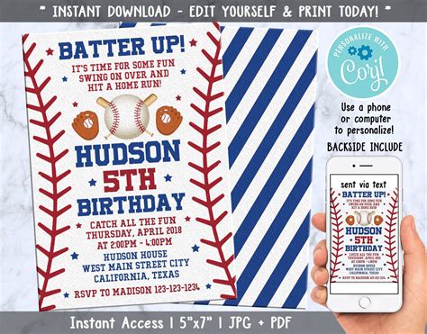 Baseball Party Invitations Baseball Themed Party Invitation