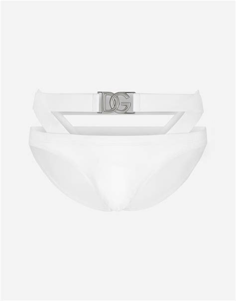 Swim Briefs With High Cut Leg And Dg Hardware In White For Men Dolceandgabbana®