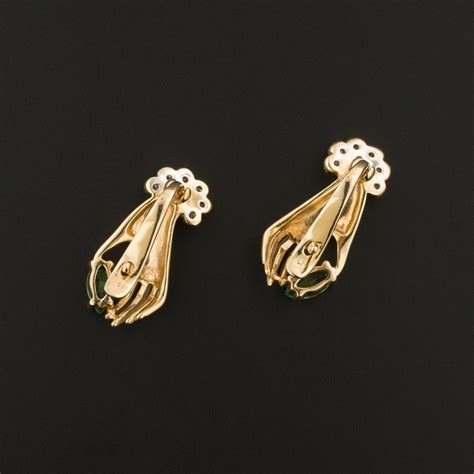 Hand Earrings | Vintage Emerald & Diamond Hand Earrings - Trademark Antiques