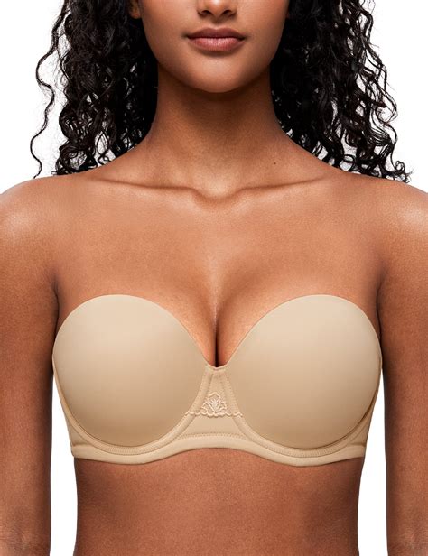 Deyllo Women S Strapless Push Up Full Cup Plus Size Underwire Padded Bra Beige 34ddd