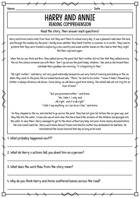 Second Grade Short Story Worksheet Pdf For Free At Artofit