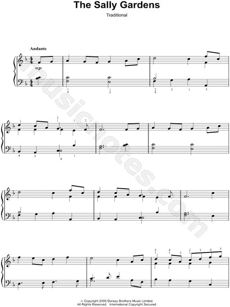 Traditional Irish Folk Melody Down By The Sally Gardens Sheet Music Piano Solo In F Major