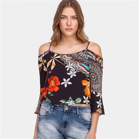 Blusa Ciganinha Em Viscose Manga 3 4 Lez A Lez Pole Modas