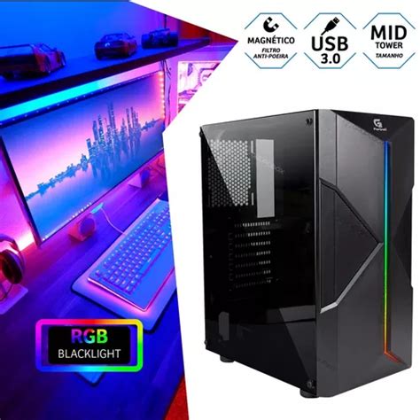 Gabinete Gamer Mid Tower Holt Rgb Fortrek Parcelamento Sem Juros