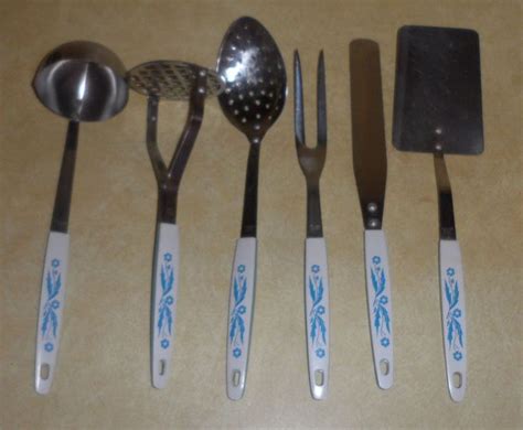 Vintage 6 Piece Corning Ware Cornflower Blue Utensil Set Japan