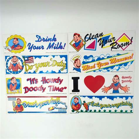 8 Vintage Howdy Doody Bumper Sticker Lot 1988 Clean Your Room Drink