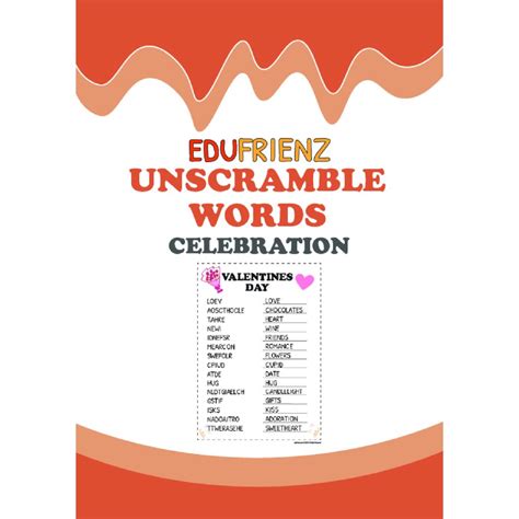 Celebration Unscramble Words Game Activities Worksheet