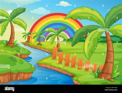 Rainbow Scenery Drawing Waterfall - Easy rainbow and waterfall scenery drawing | how to draw ...